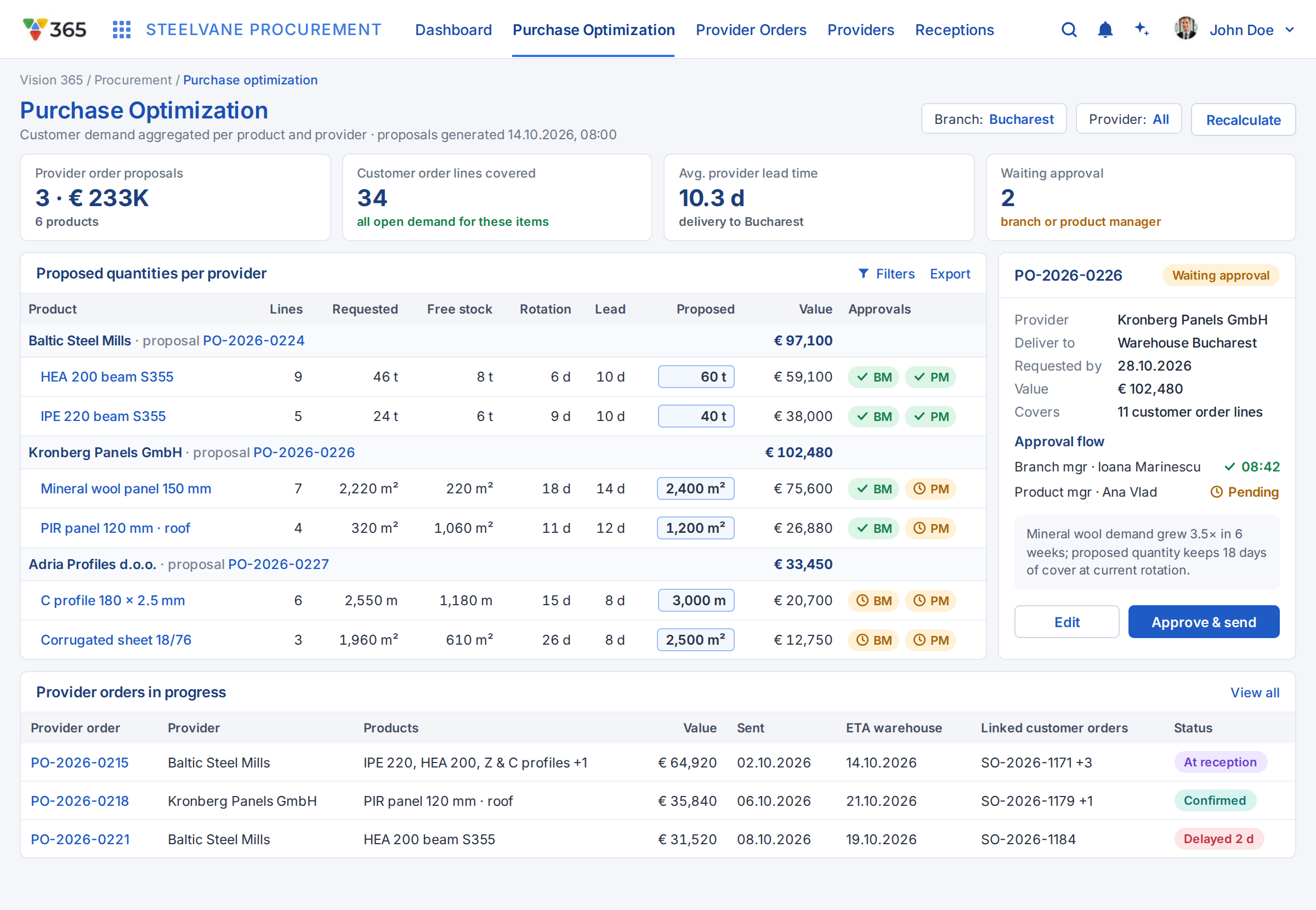 Optimizarea achizițiilor în Vision 365, cu propuneri de comenzi către furnizori