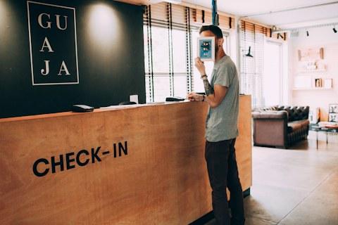 Guest at a check-in desk